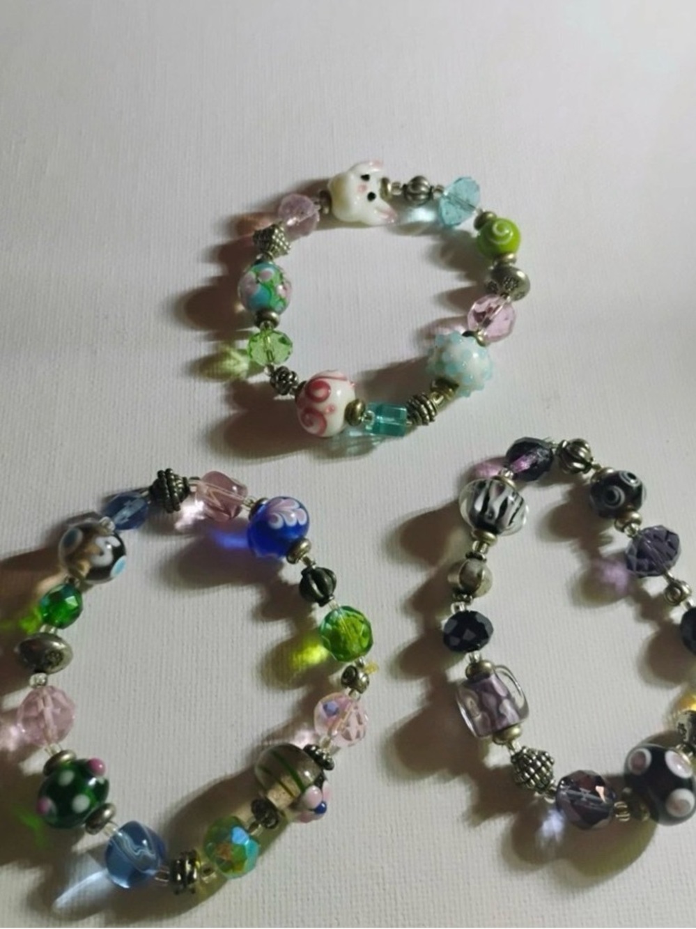 Handcrafted  3 Lampwork Multicolor Glass Bead Stretch Bracelets- Women Jewelry